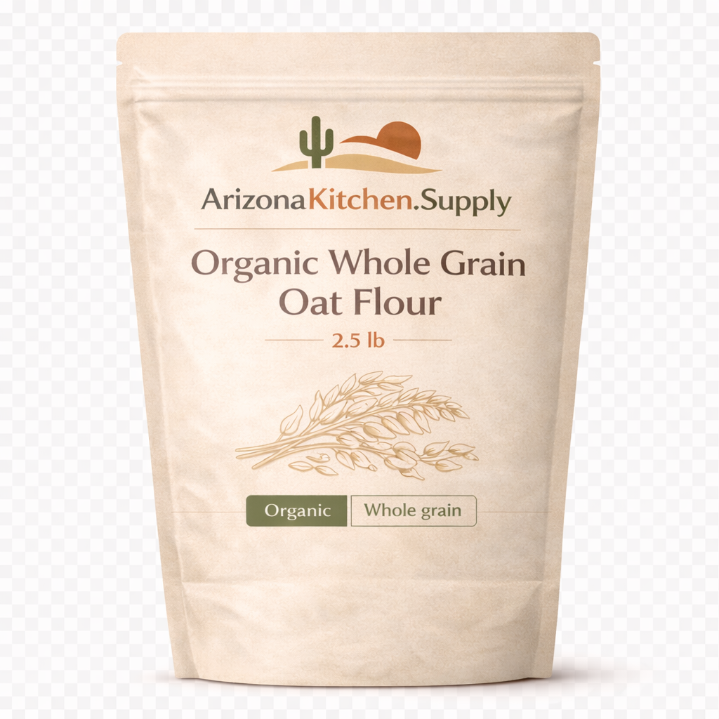 Organic Whole Grain Oat Flour – 2.5 lb – Product of the USA – Premium, Nutrient‑Rich Flour for Baking & Cooking Brough to You By Arizona Kitchen Supply (due to holidy demand packaging may vary)